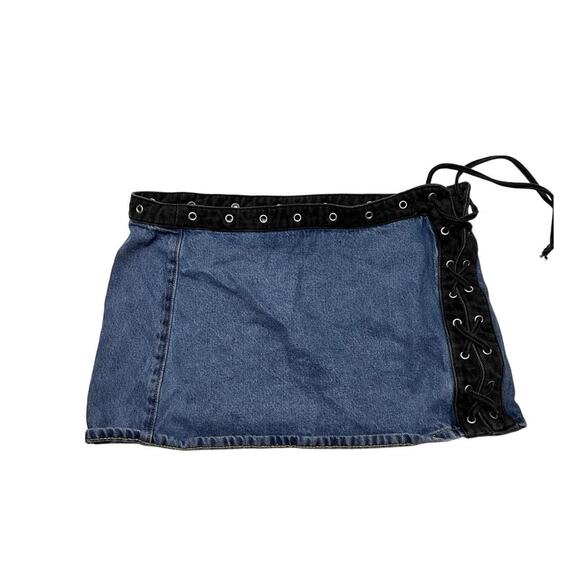 Denim Grunge Dresses & Skirts - Denim Grunge Y2K Mini  Skirt With Lace Up Detail Size Medium